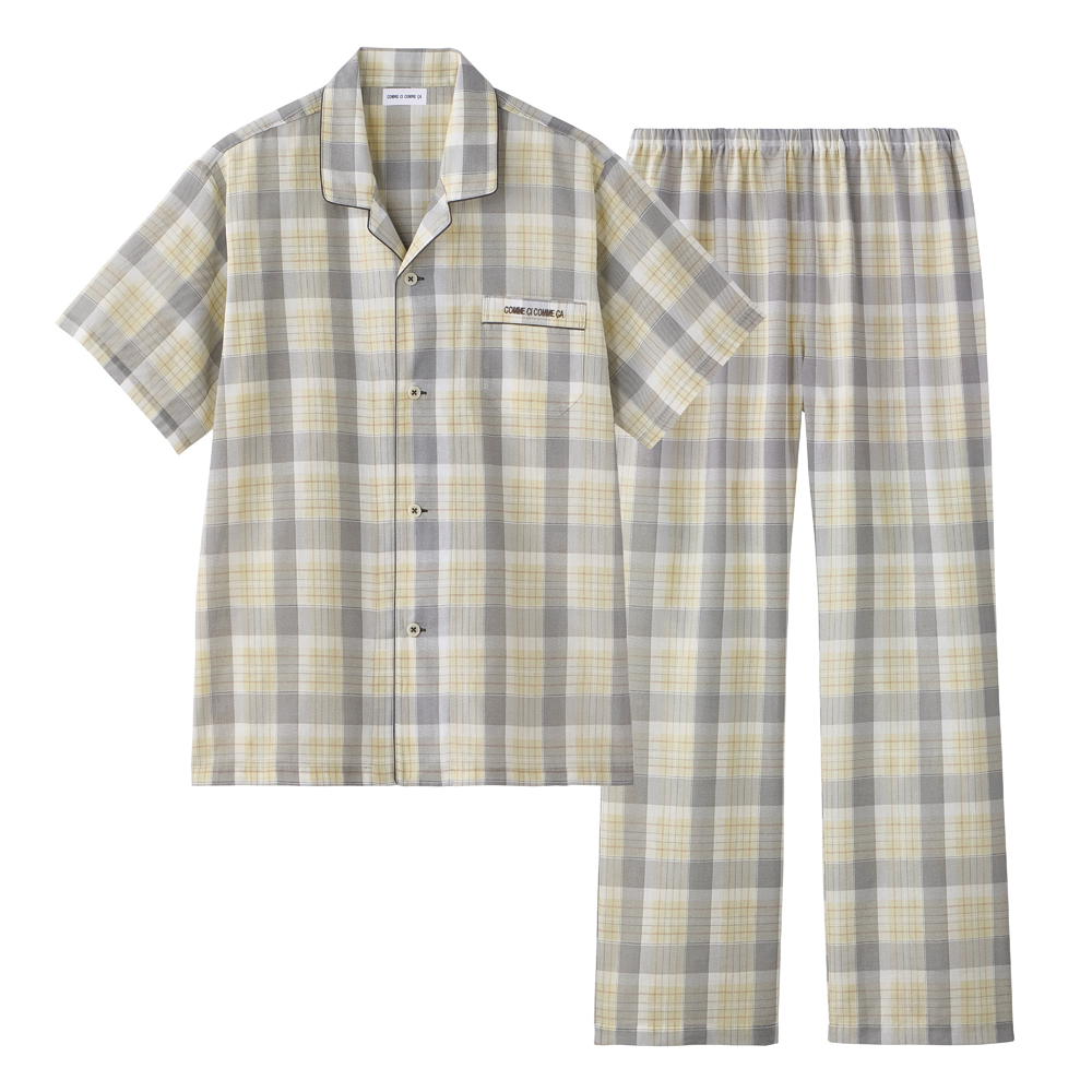 【綿100】 チェック柄 半袖 長パンツ パジャマ 上下セット MJ7816 チャコールグレー