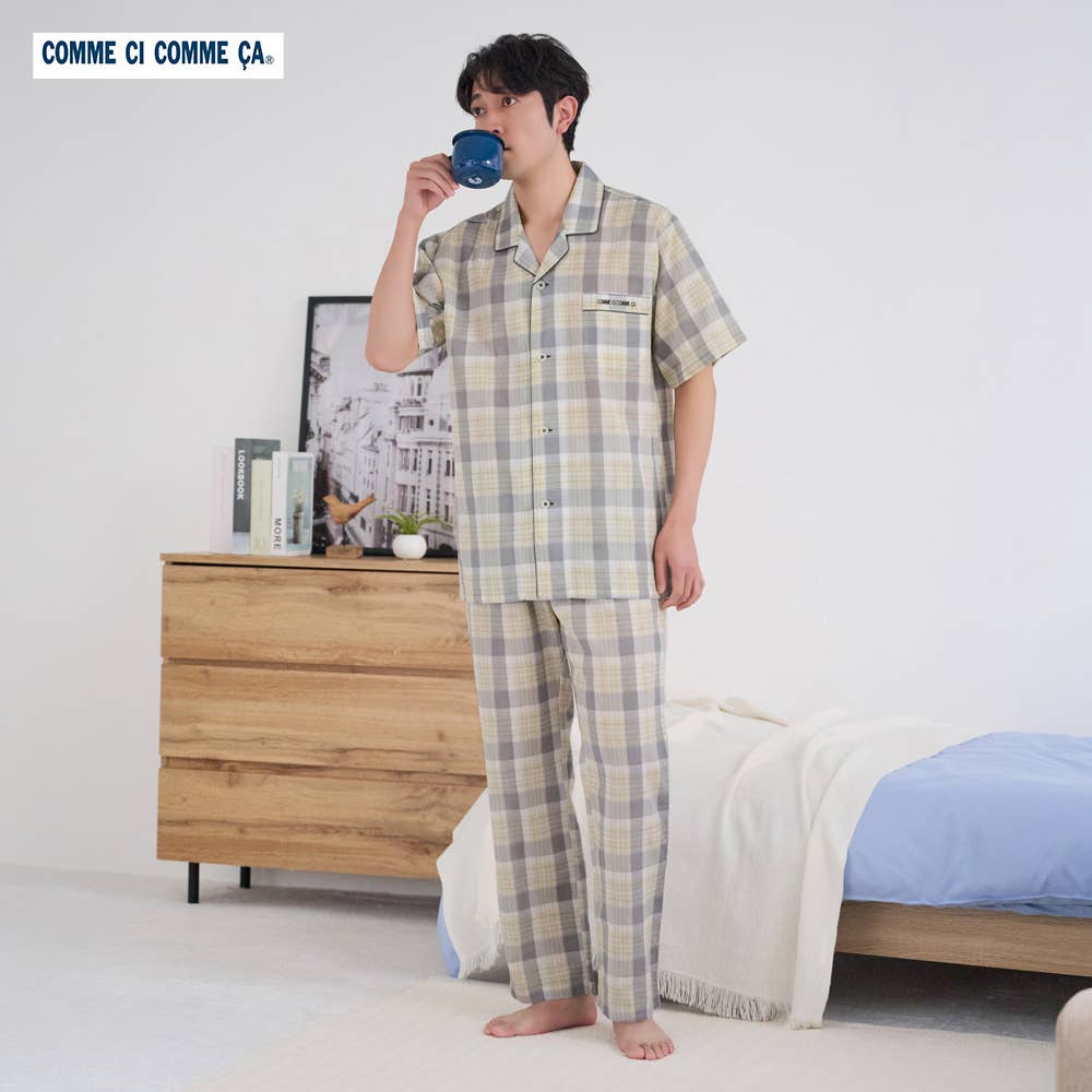 【綿100】 チェック柄 半袖 長パンツ パジャマ 上下セット