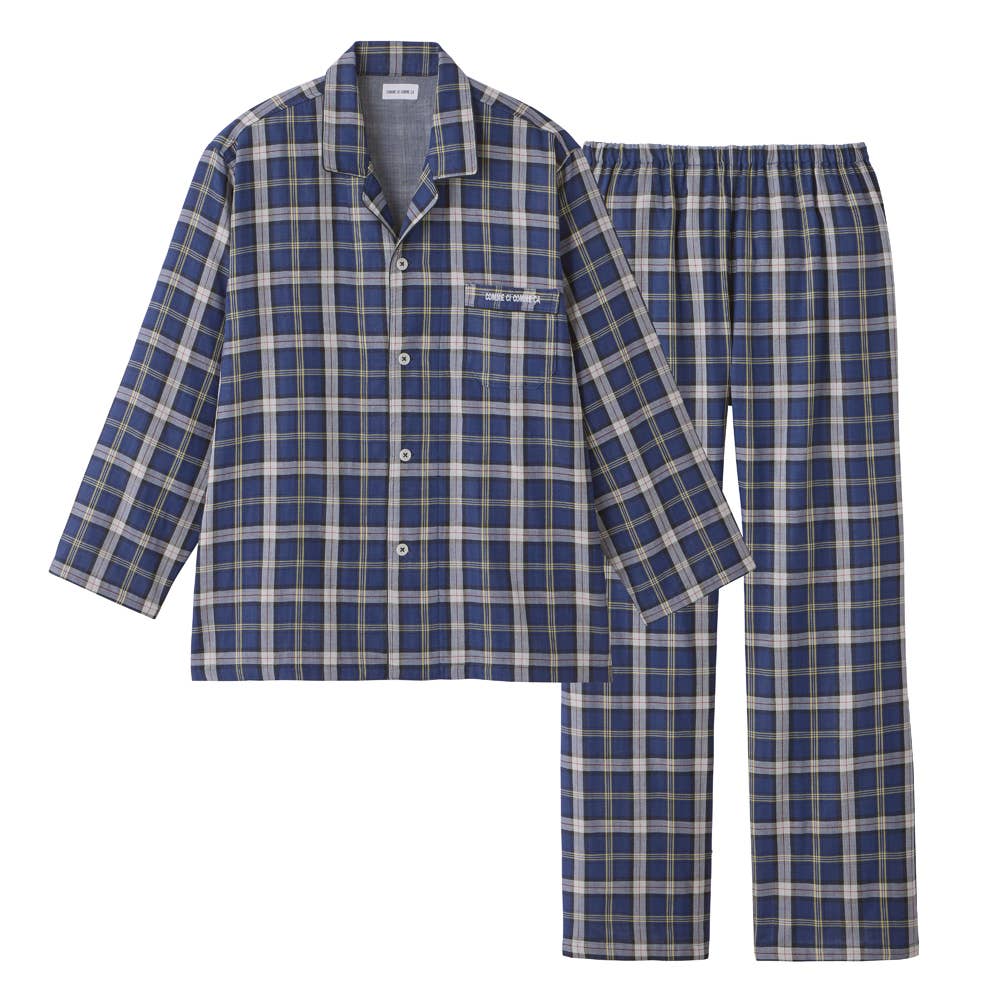 100% cotton yarn-dyed double gauze pajamas, long sleeves and pants, MJ8795, navy blue