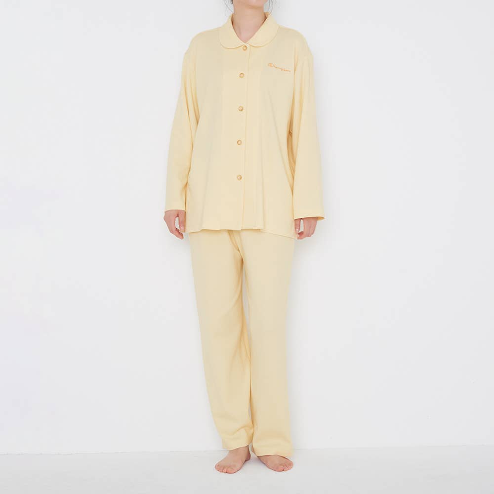 【綿混】ダンボールニット 長袖長パンツ パジャマ OD8905 クリーム