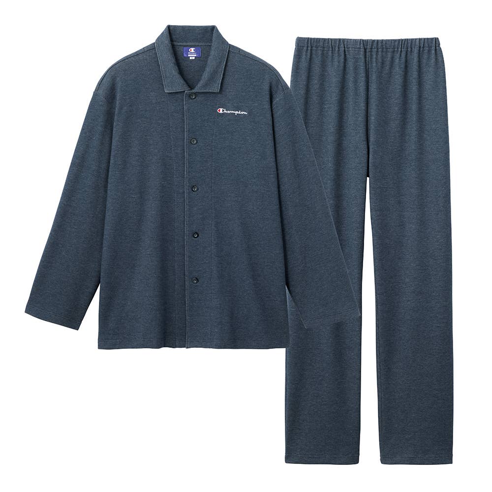 【綿混】ダンボールニット 長袖長パンツ パジャマ OJ8715 ネービーブルー