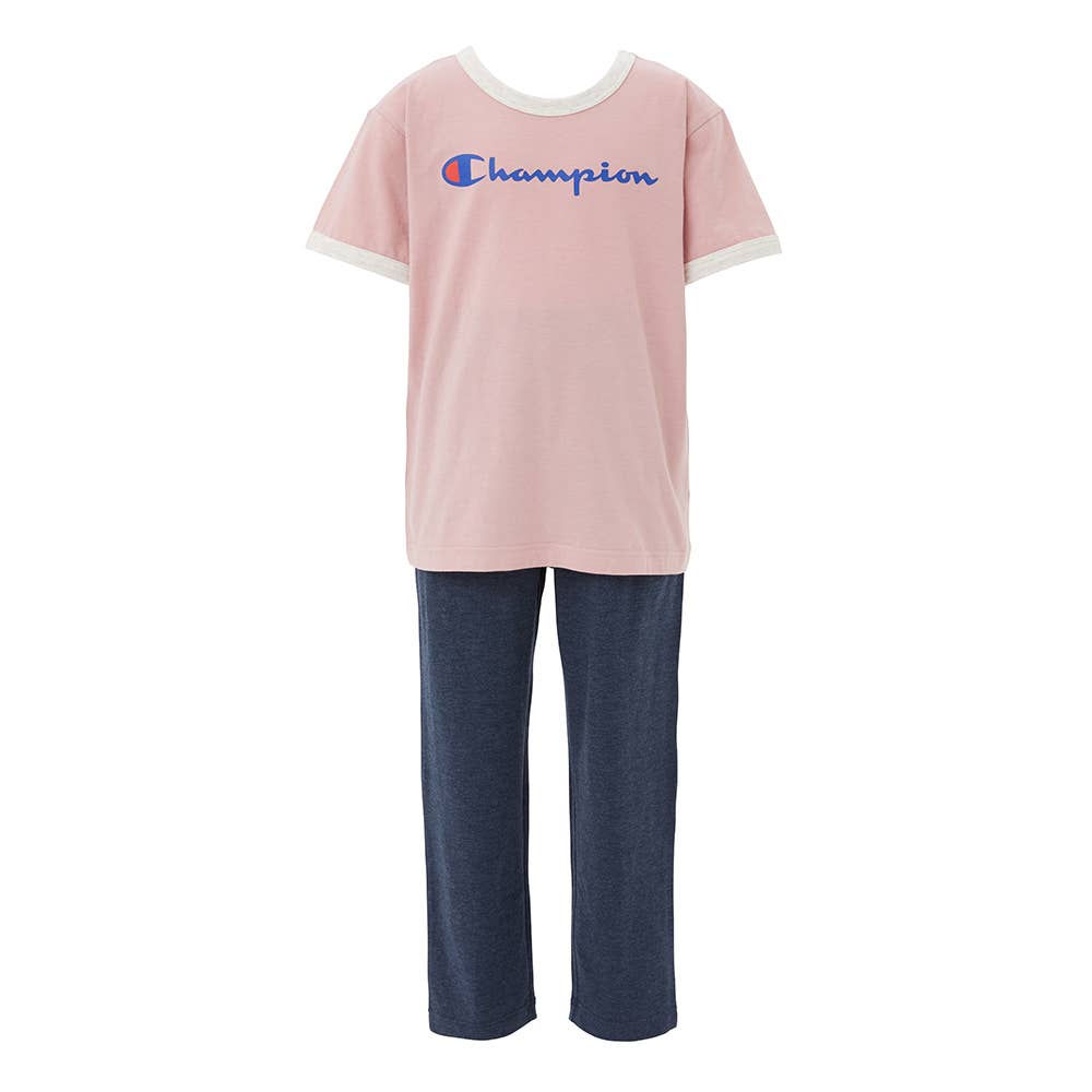 【混棉平針織】 KIDS家居服短袖長褲 【SALE】 OK5003粉紅色