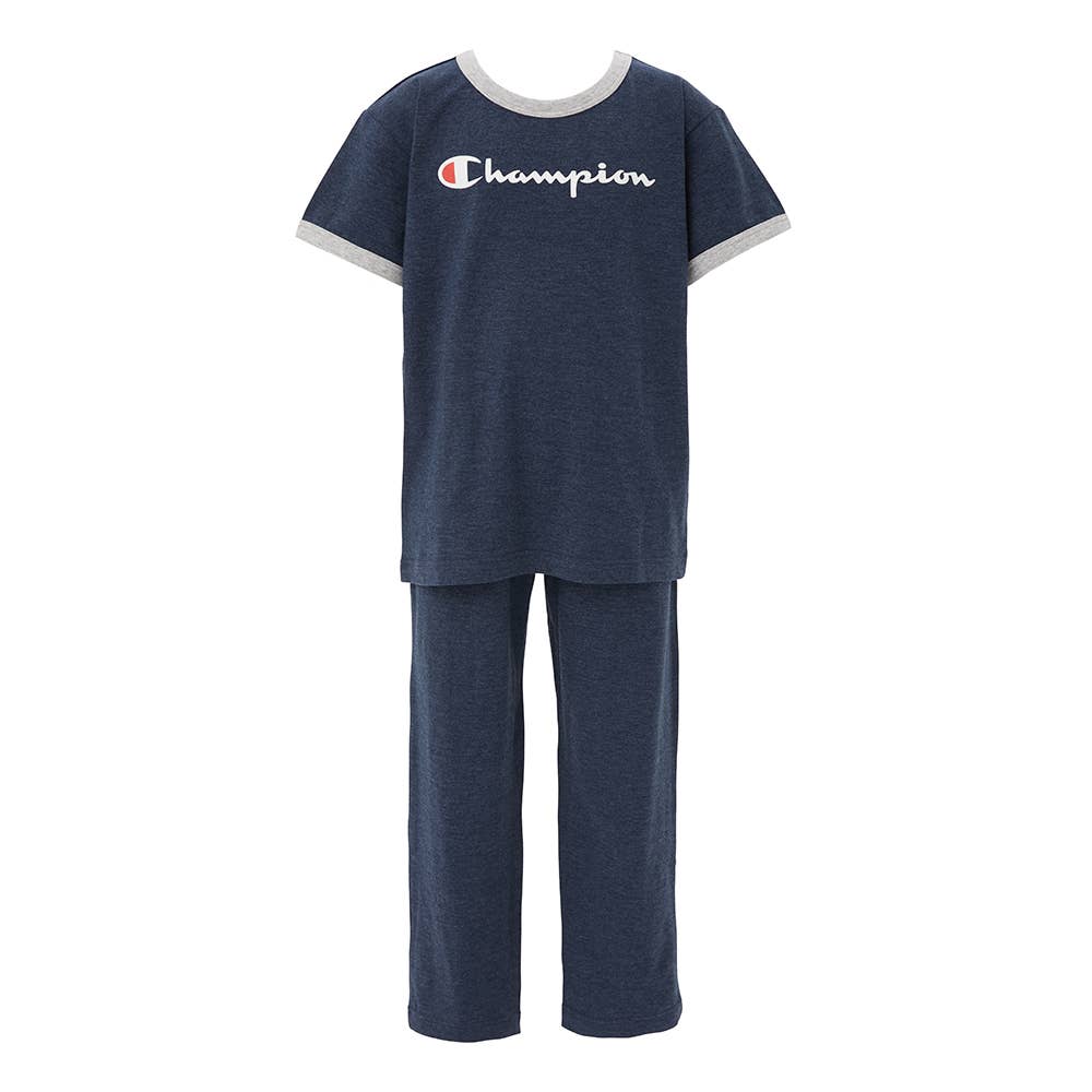 【混棉平針織】 KIDS家居服短袖長褲 【SALE】 OK5003藏藍色