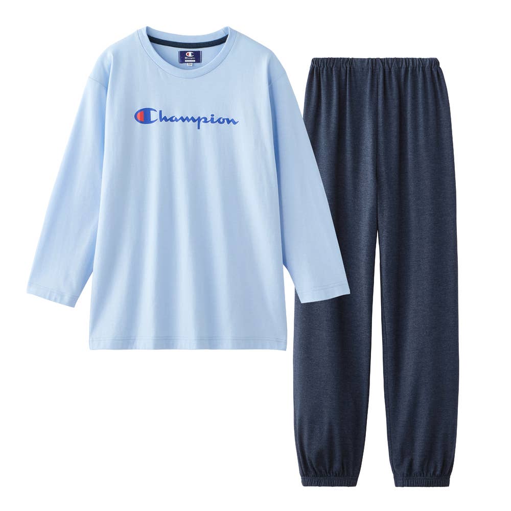 綿混 天竺 ルームウェア 長袖長パンツ OK6005 サックス