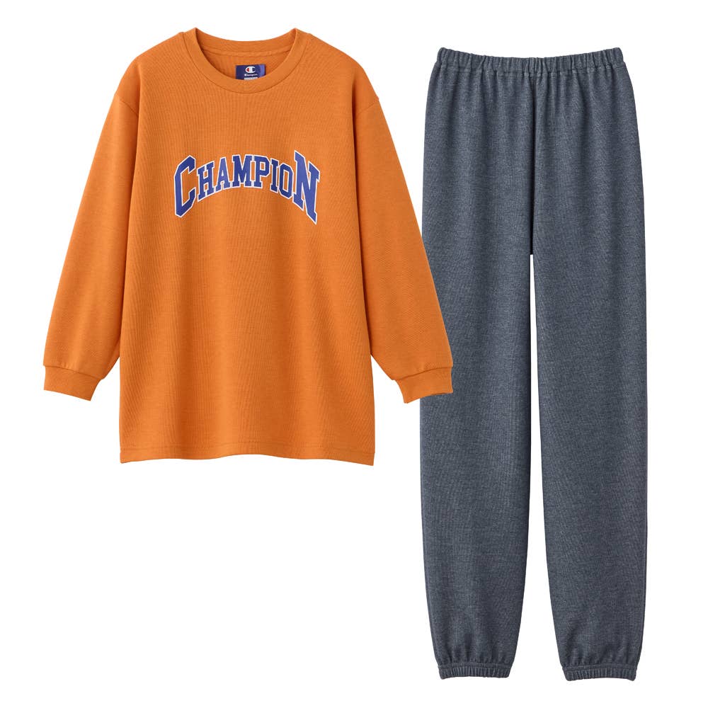 【綿混】ダンボールニット 長袖長パンツ BIGロゴルームウェア OK8005 オレンジ