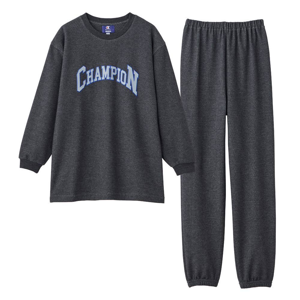 【綿混】ダンボールニット 長袖長パンツ BIGロゴルームウェア OK8005 ブラック