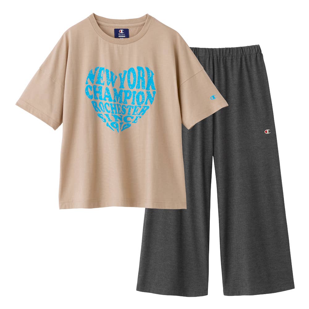 【Champion・綿混】ルームウェア 半袖7分丈パンツ OL3216 ベージュ