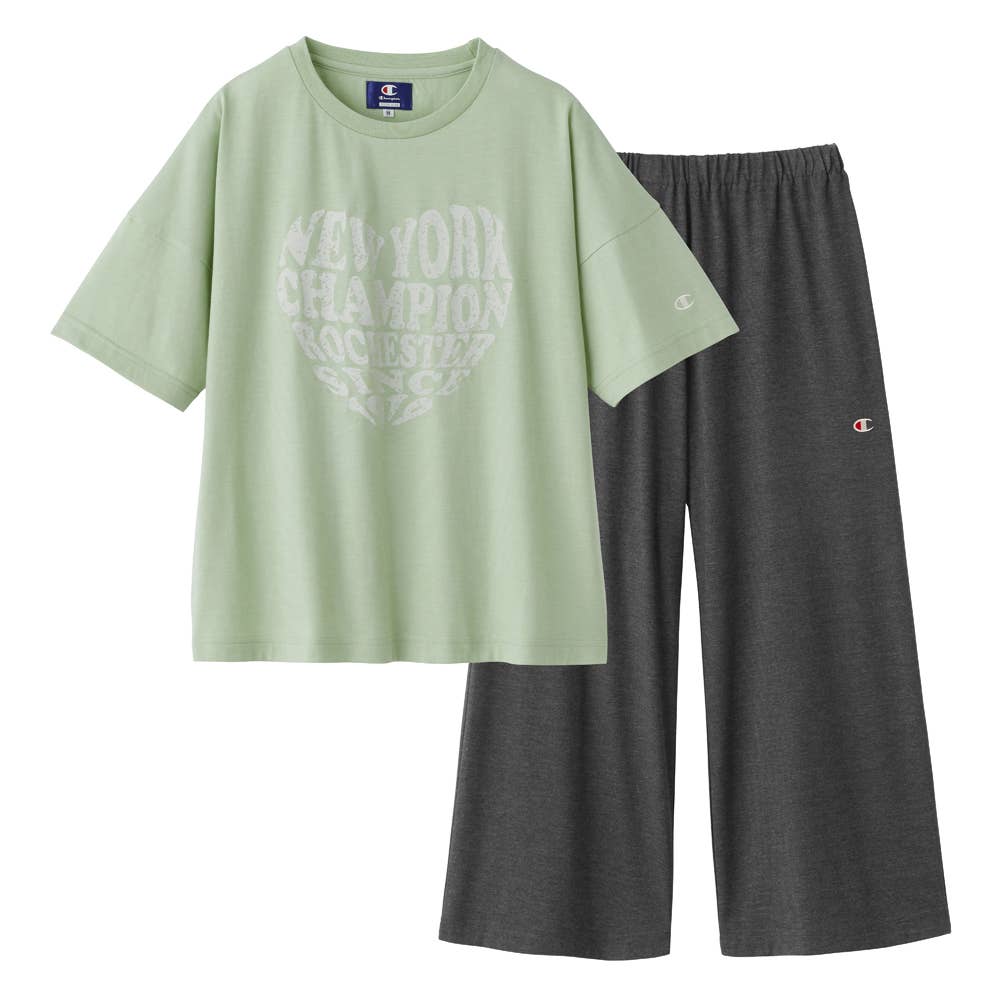 【Champion・綿混】ルームウェア 半袖7分丈パンツ OL3216 グリーン