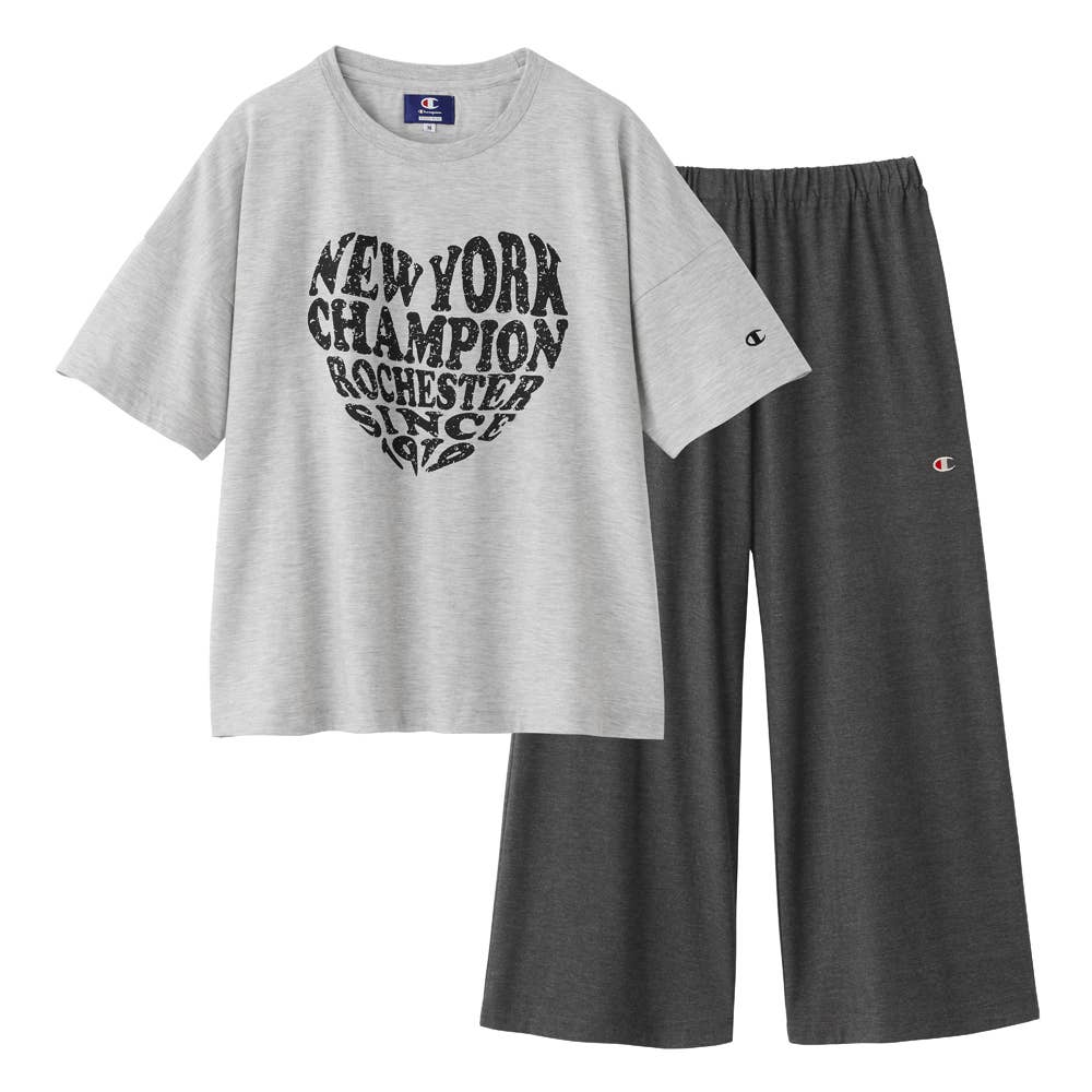 【Champion・綿混】ルームウェア 半袖7分丈パンツ OL3216 グレー