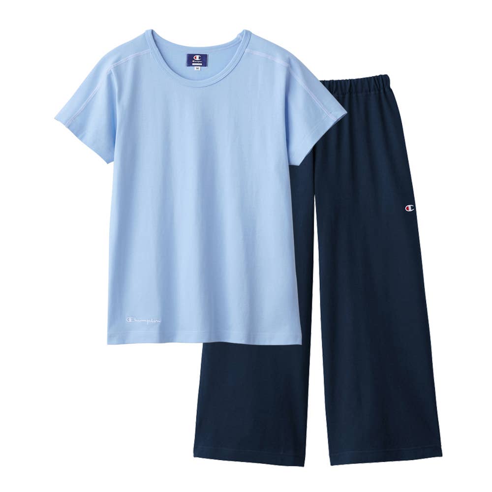 【 綿100％ 天竺 】 ルームウェア 半袖7分丈パンツ OL3263 サックス