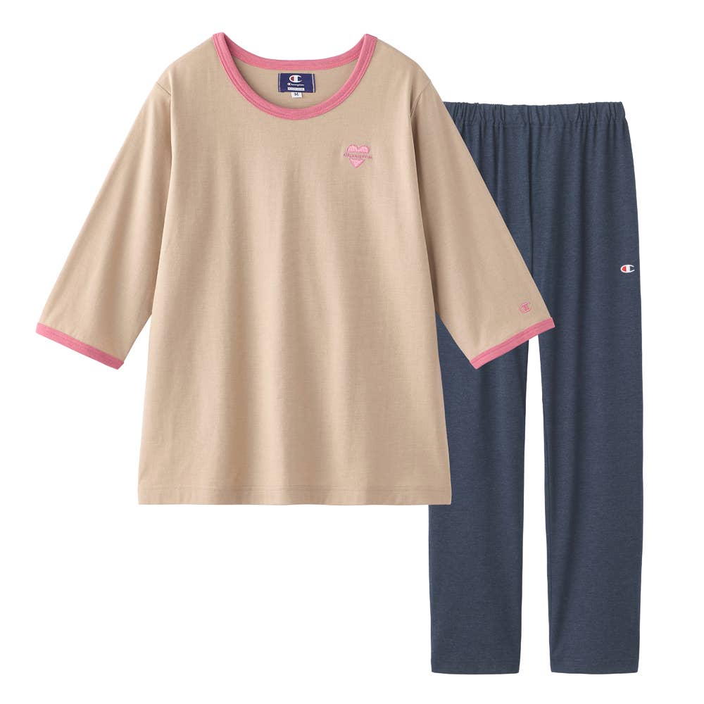 【Champion・綿混】ルームウェア 7分袖長パンツ OL4206 ベージュ
