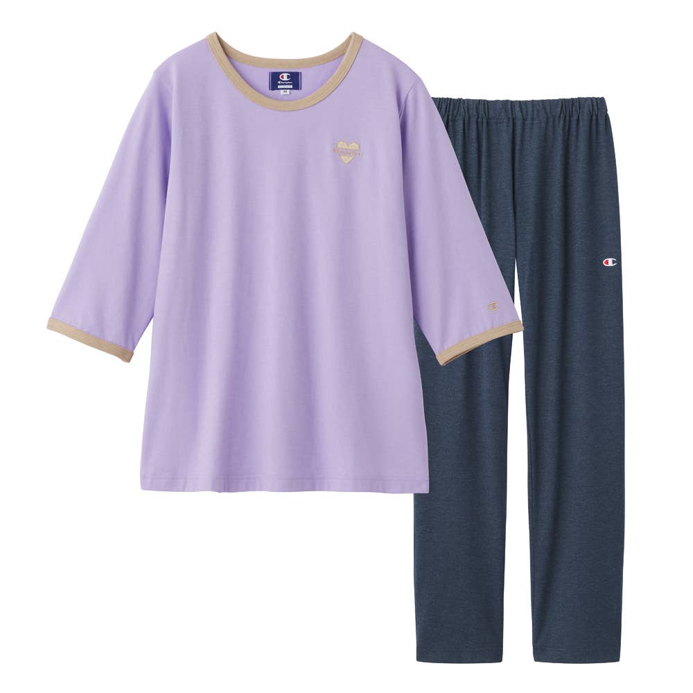 【Champion・綿混】ルームウェア 7分袖長パンツ OL4206 パープル