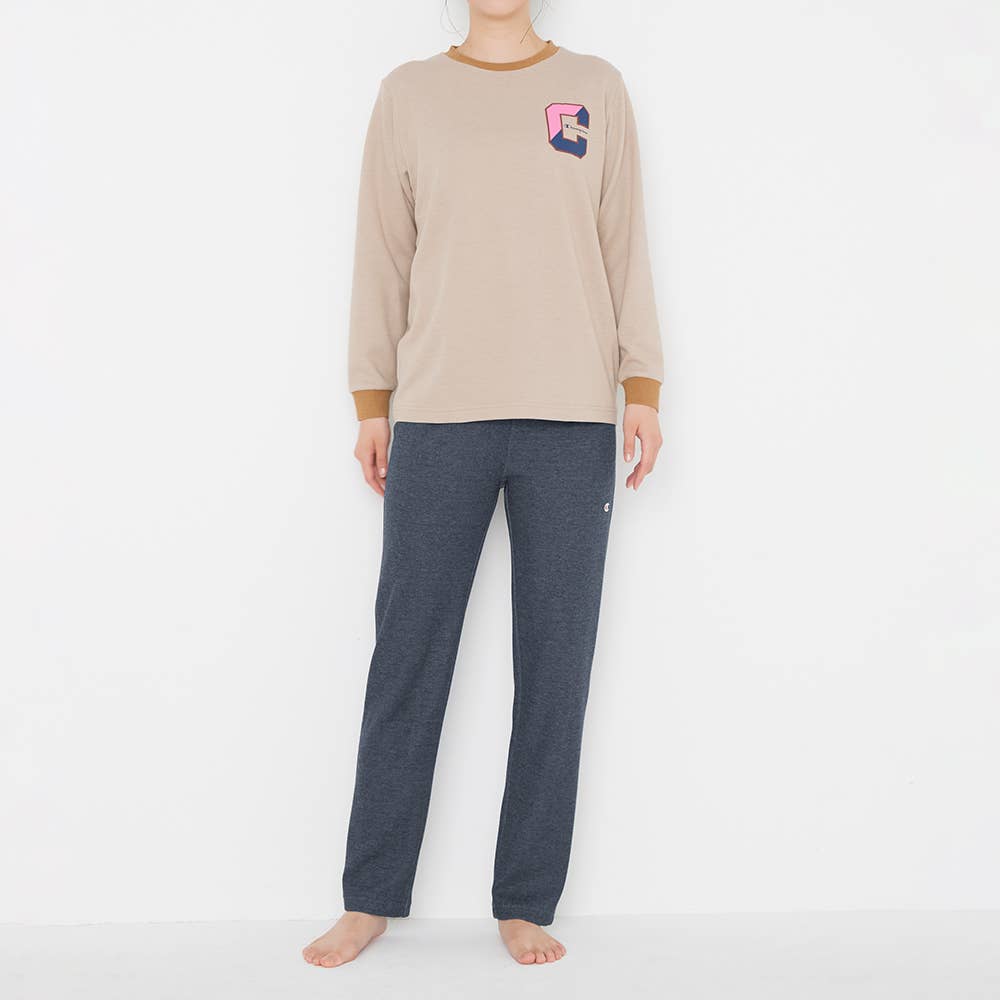 【綿混】ダンボールニット 長袖長パンツ ルームウェア OL8805 ベージュ