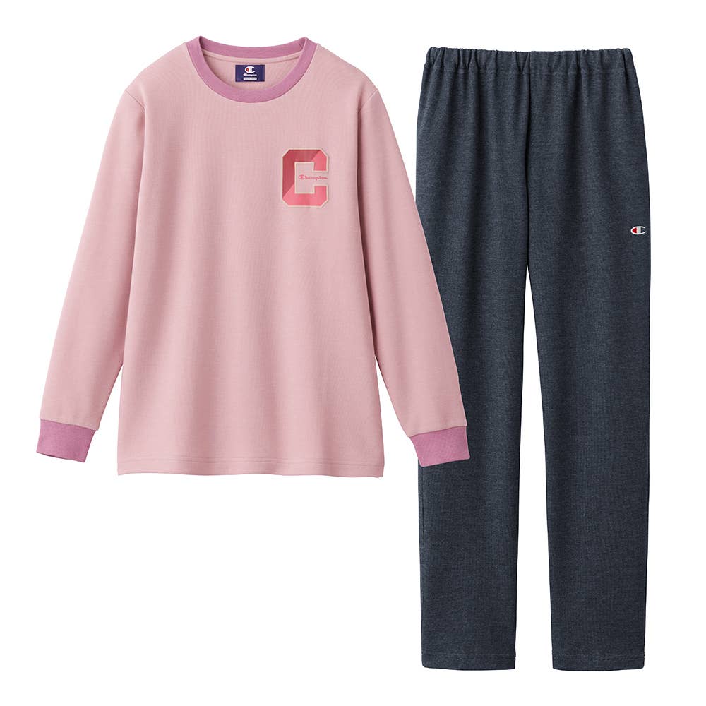 【綿混】ダンボールニット 長袖長パンツ ルームウェア OL8805 ピンク