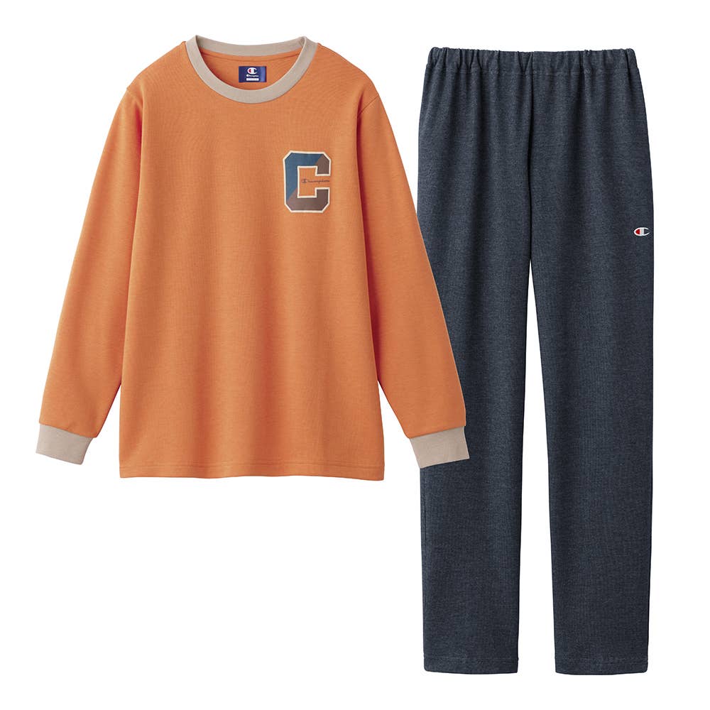 【綿混】ダンボールニット 長袖長パンツ ルームウェア OL8805 オレンジ