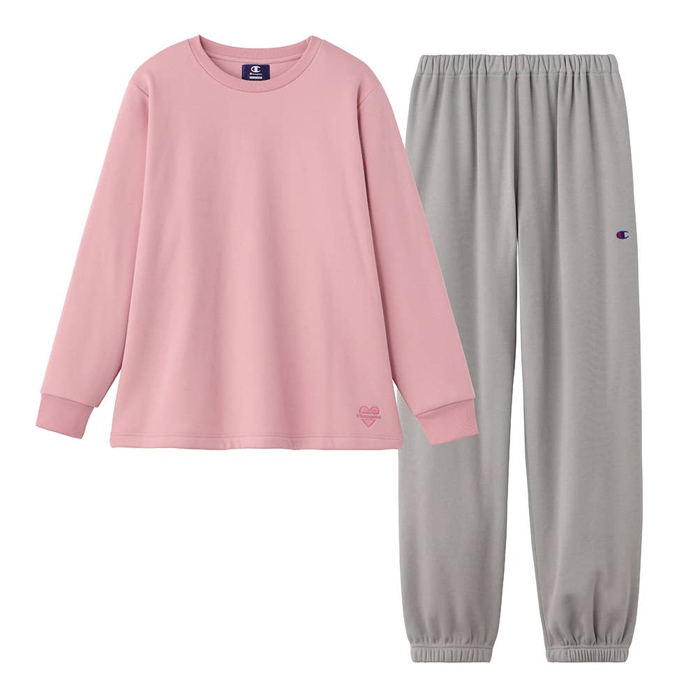 【裏ボア】長袖長パンツ ハートロゴルームウェア OL8825 ピンク
