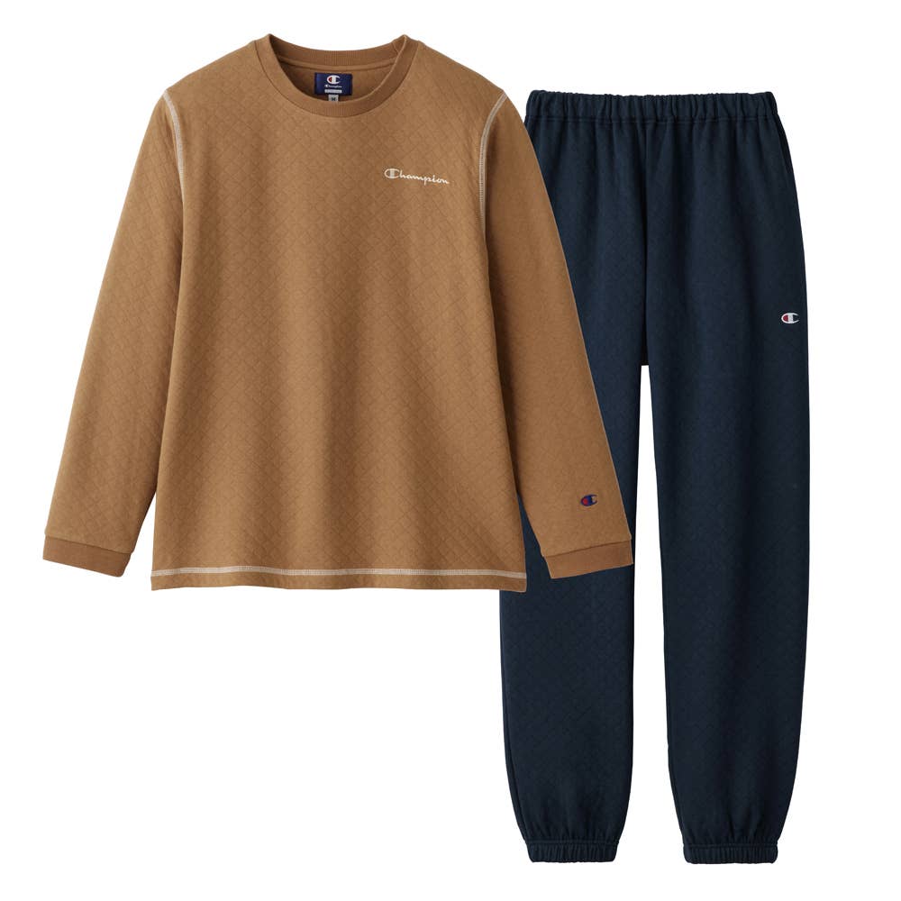 表裏綿100％ カジュアルなルームウェア 長袖長パンツ OL8834 ライトブラウン