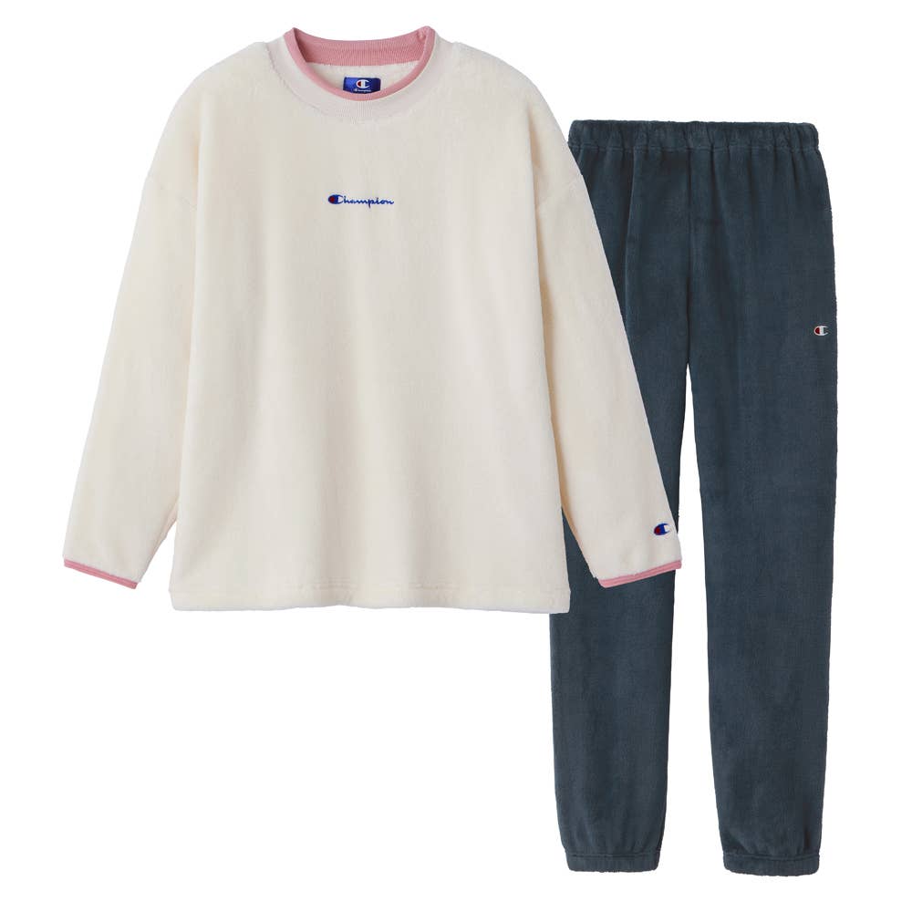 両面起毛 ボア カジュアルなルームウェア 長袖長パンツ OL8844 アイボリー