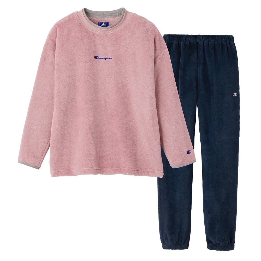 両面起毛 ボア カジュアルなルームウェア 長袖長パンツ OL8844 サモンピンク