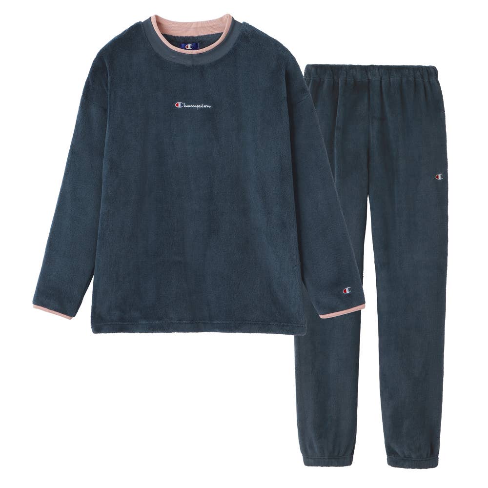両面起毛 ボア カジュアルなルームウェア 長袖長パンツ OL8844 ネービーブルー
