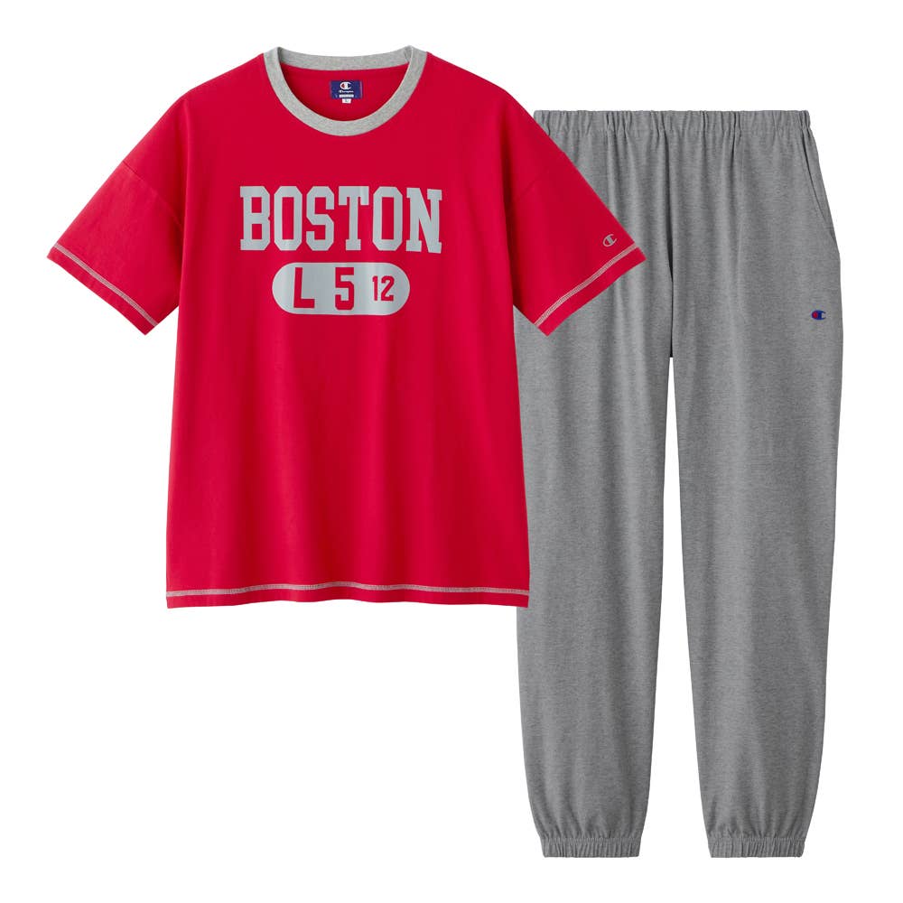 綿100％ 天竺 ルームウェア 半袖長パンツ【SALE】 OM3005 レッド