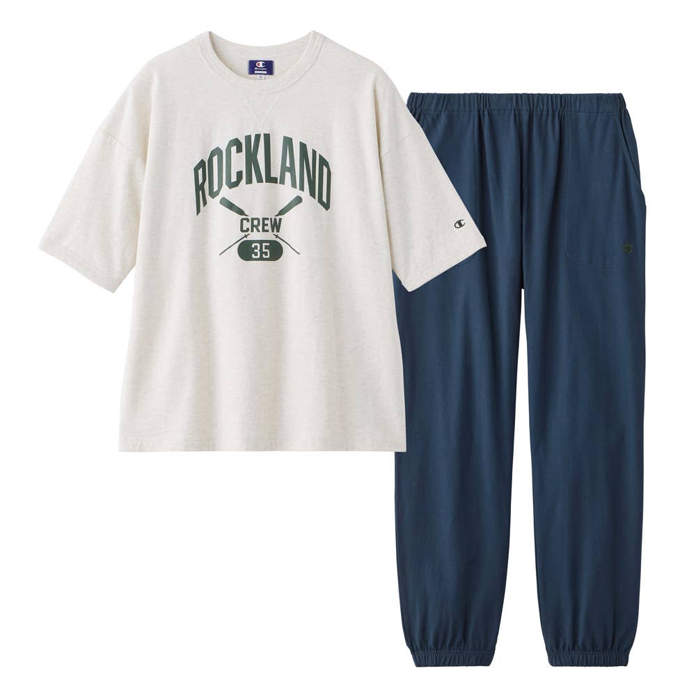 【Champion・綿100%】ルームウェア 半袖長パンツ OM3006 アイボリー