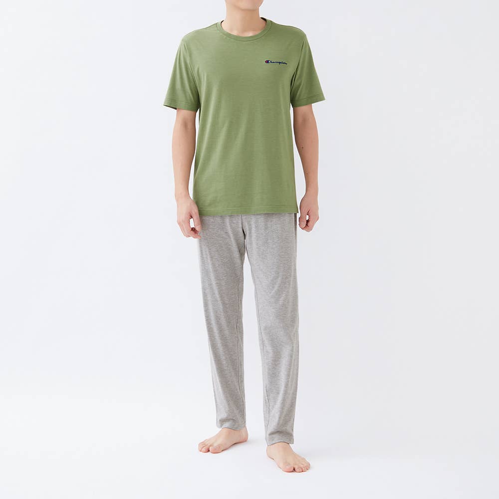 【 綿混 天竺 ルームウェア 】 半袖長パンツ OM3053 モスグリーン