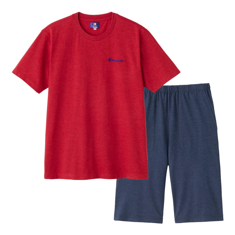 【 綿混 天竺 】 ルームウェア 半袖半パンツ OM3093 レッド