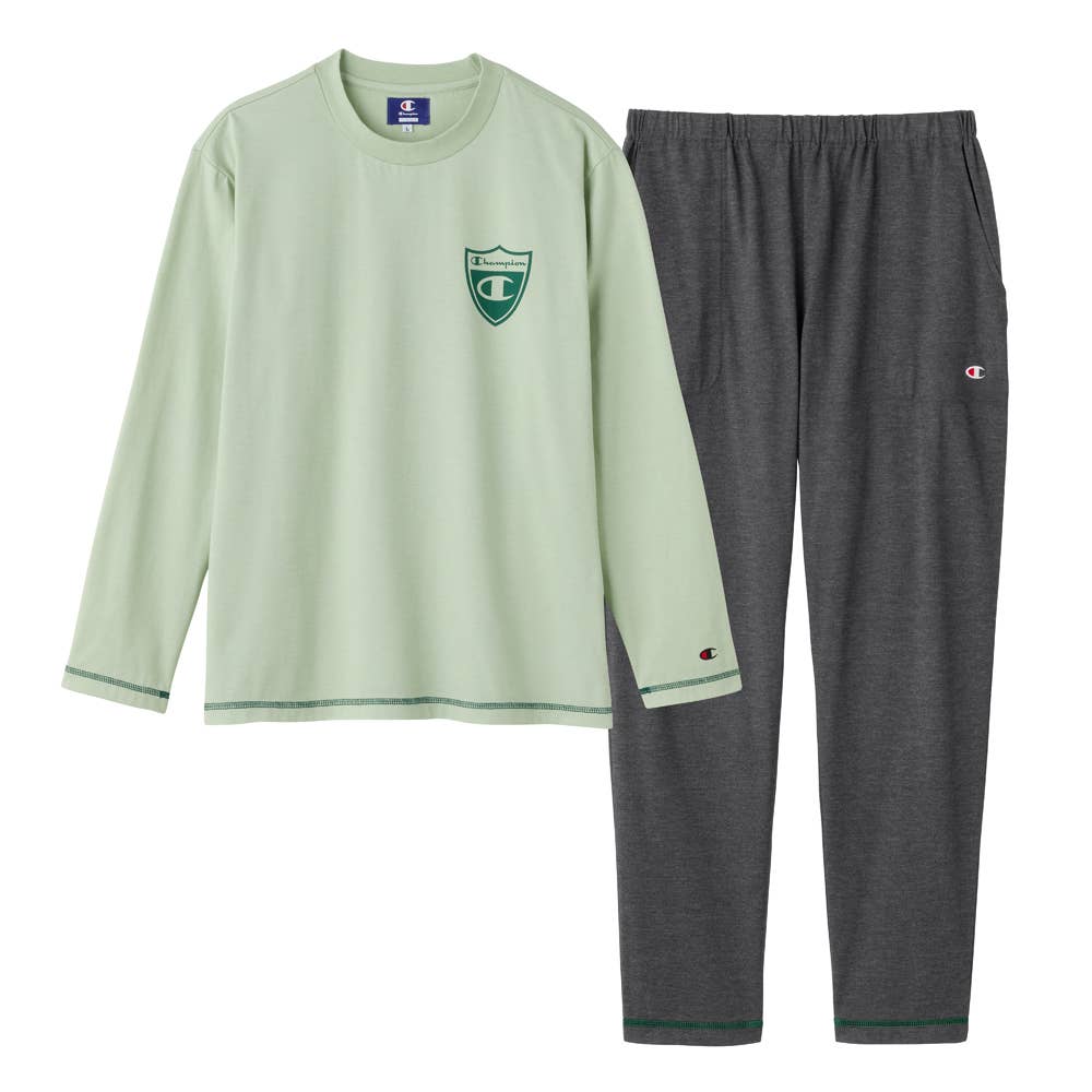 【Champion・綿混】ルームウェア 長袖長パンツ OM4006 グリーン