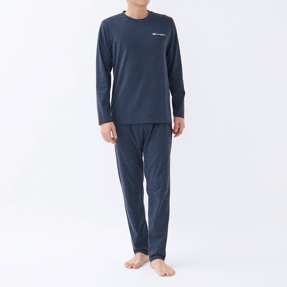 【 綿混 天竺 】 ルームウェア 長袖長パンツ OM4053 ネービーブルー