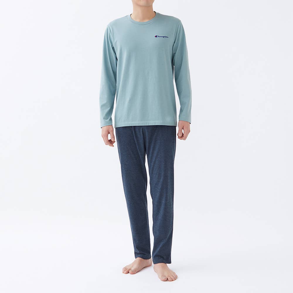 【混棉平針織】 家居服長袖長褲OM4053藍灰