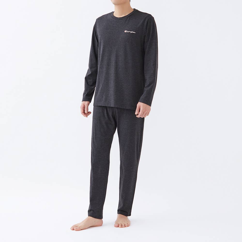 【 綿混 天竺 】 ルームウェア 長袖長パンツ OM4053 ブラック