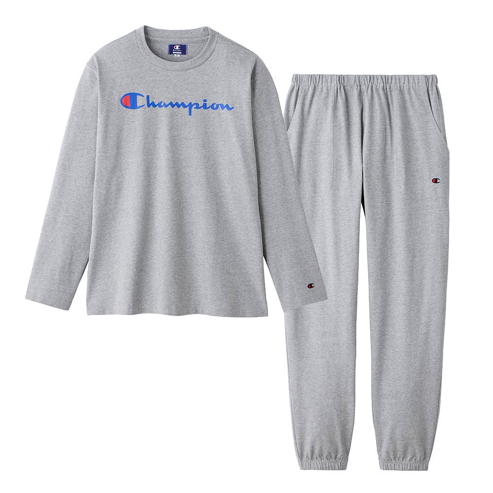 綿100％ 厚手天竺 ルームウェア 長袖長パンツ OM4715 グレー