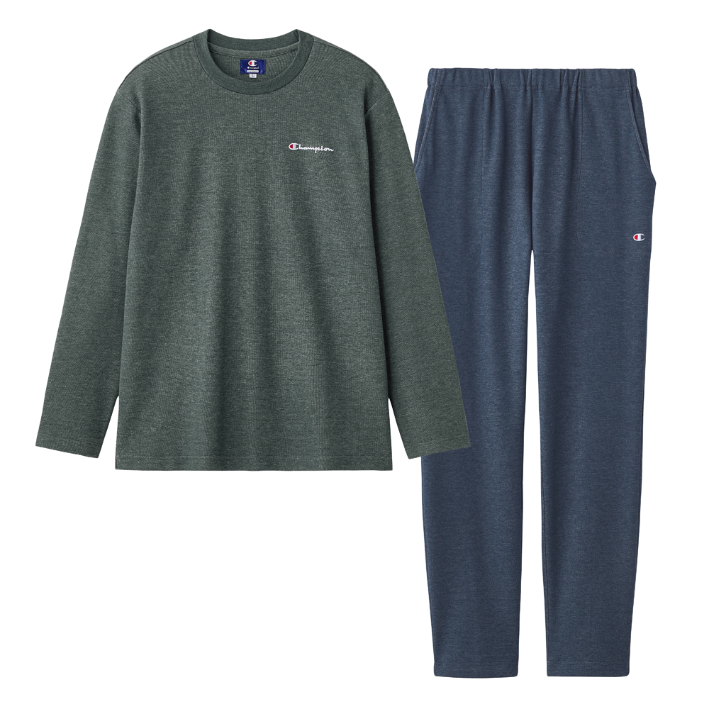 【綿混ダンボールニット】 長袖長パンツ ルームウェア OM8506 ダークグリーン