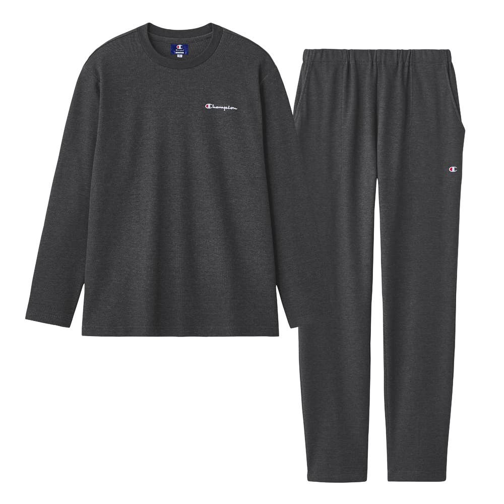 【綿混ダンボールニット】 長袖長パンツ ルームウェア OM8506 ブラック
