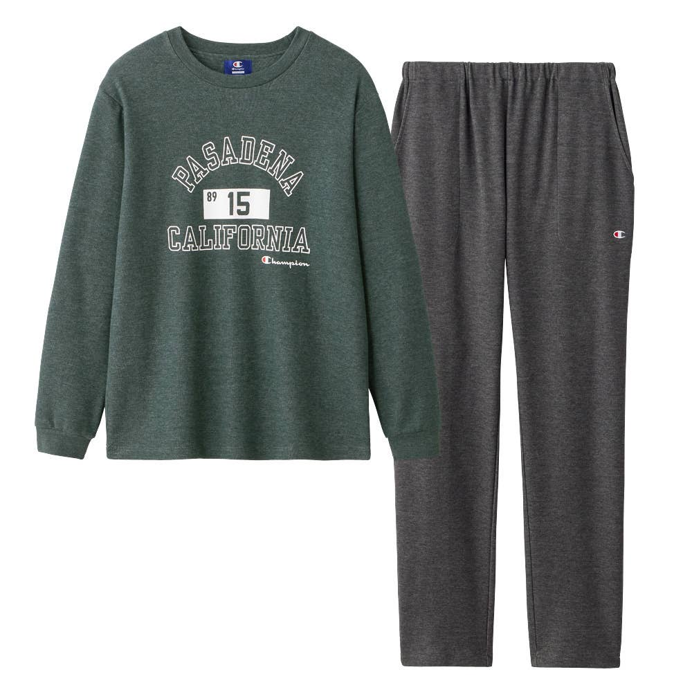 綿混 ダンボールニット ルームウェア 長袖長パンツ OM8514 ダークグリーン