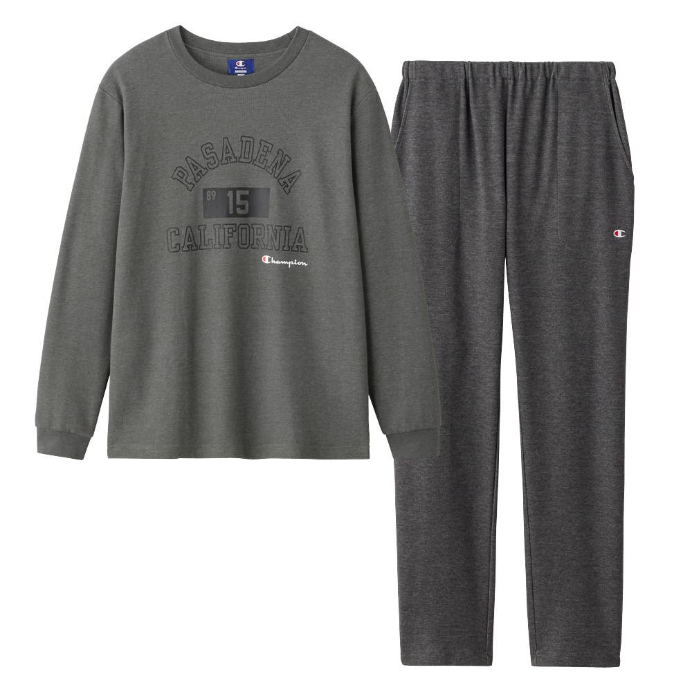 綿混 ダンボールニット ルームウェア 長袖長パンツ OM8514 チャコールグレー