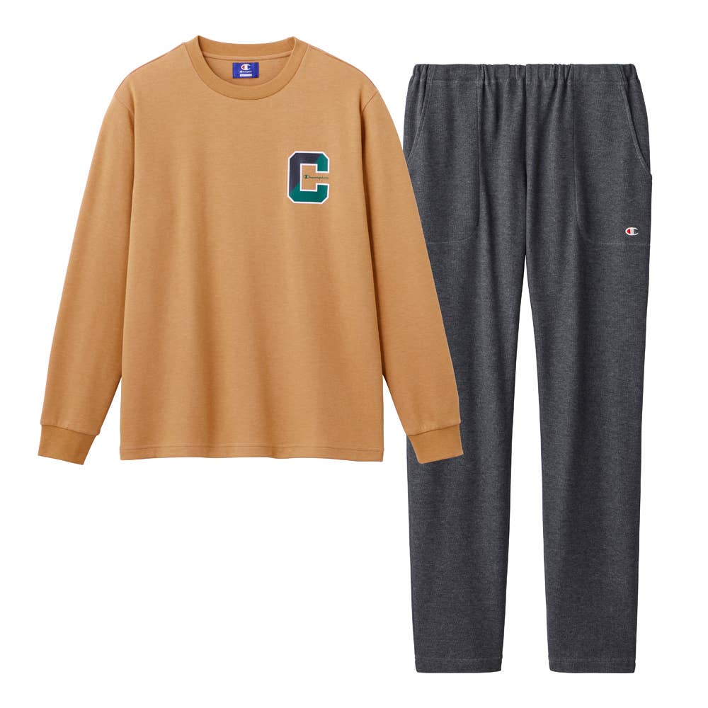 【綿混】ダンボールニット 長袖長パンツ ルームウェア OM8515EC ゴールド