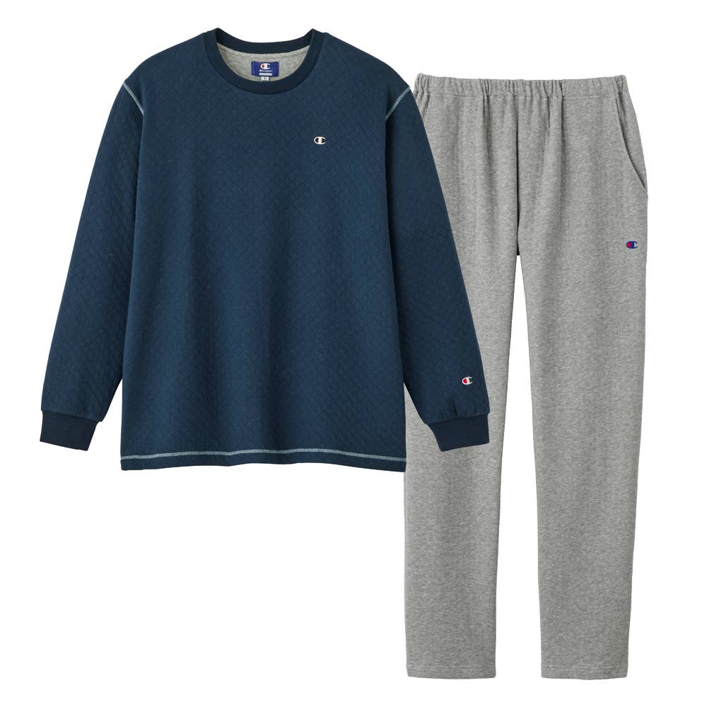 表裏綿100％ カジュアルなルームウェア 長袖長パンツ OM8524 ネービーブルー