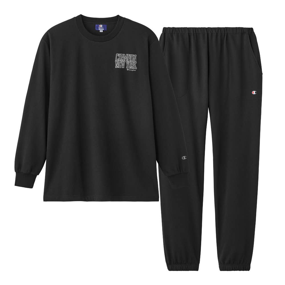 【混棉裡拉絨】 長袖長褲家居服OM8535EC黑色