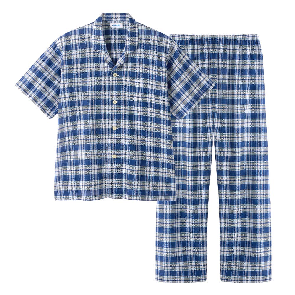 綿100％ パジャマ 半袖長パンツ SF1025 ネービーブルー