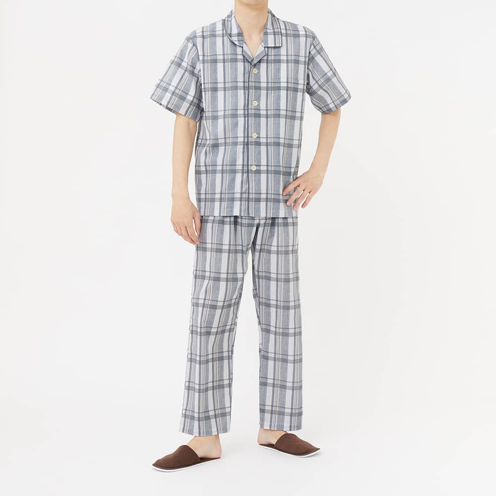 綿100％ クレープ 】 パジャマ 半袖長パンツ【SALE】 SF1043 :メンズ 