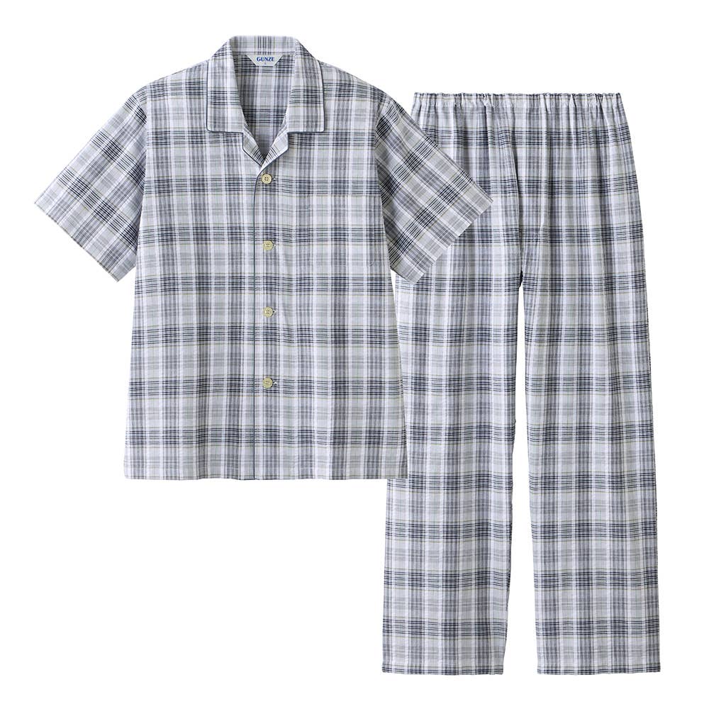 綿100％ 先染サッカー パジャマ 半袖長パンツ【SALE】 SF1045 グレー