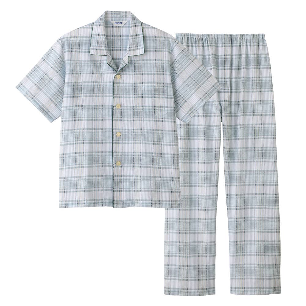 綿100％ クレープ パジャマ 半袖長パンツ SF1055EC グリーン