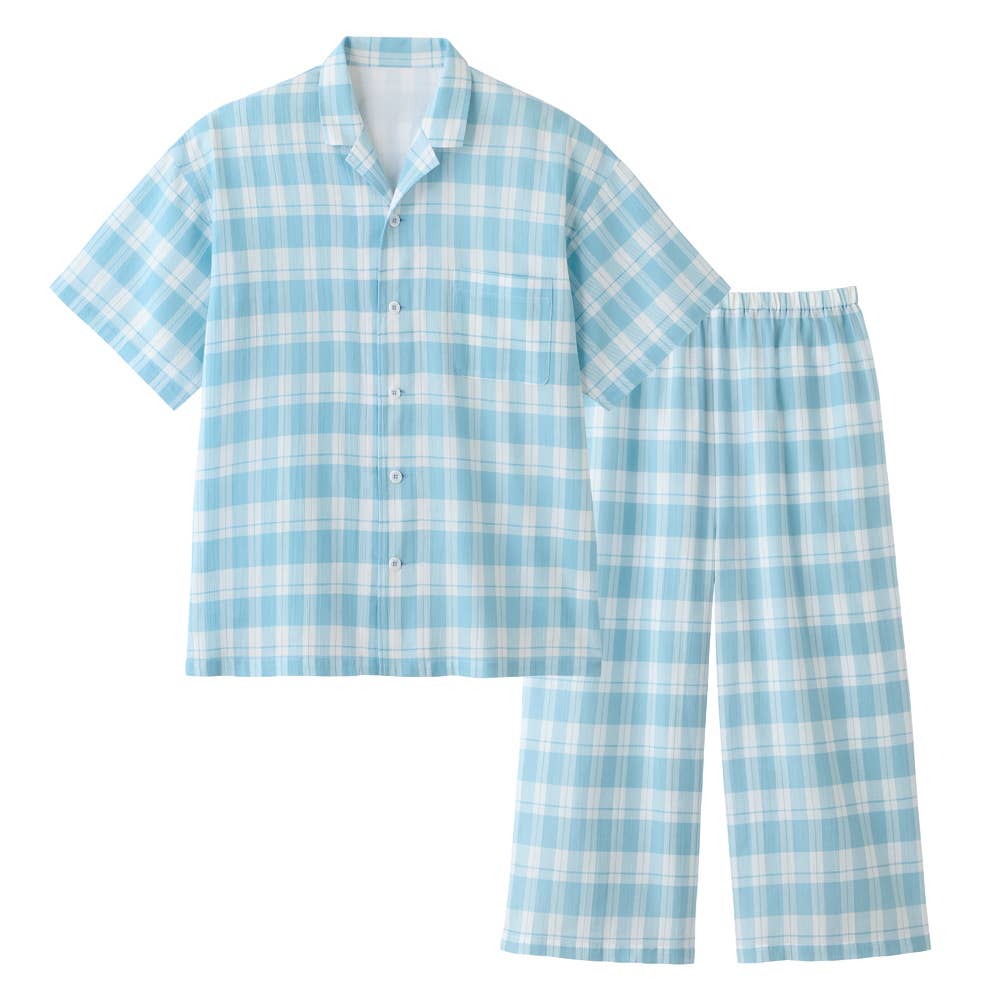 【アセドロン】 改質レーヨン パジャマ 半袖７分丈パンツ SF1125 ブルー