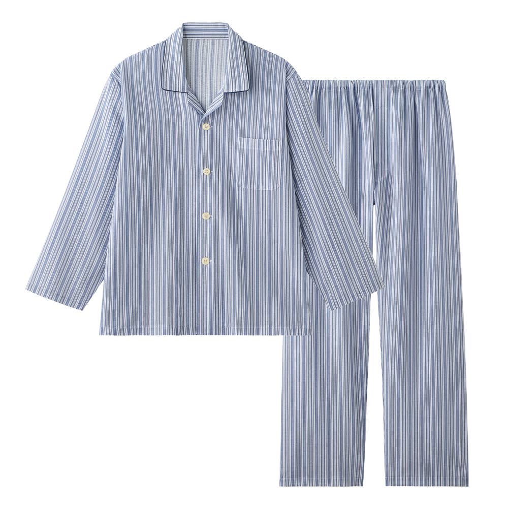 背中に ドライメッシュ素材 パジャマ 長袖長パンツ SF2006 ネービーブルー