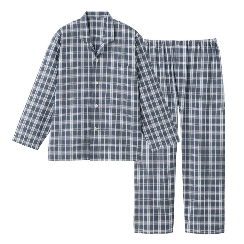 綿100％ 先染サッカー パジャマ 長袖長パンツ SF2046 グレー