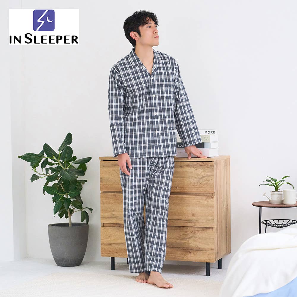 綿100％ 先染サッカー パジャマ 長袖長パンツ