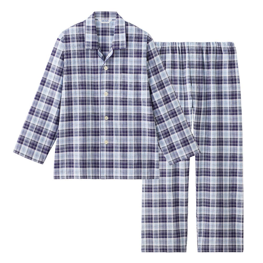 綿100％ 先染サッカー パジャマ 長袖長パンツ SF2136 ワインブルー