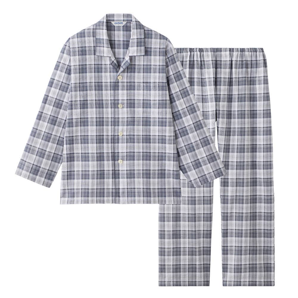 綿100％ 先染サッカー パジャマ 長袖長パンツ SF2136 グレー